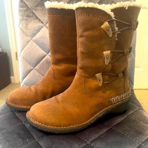 UGG Kona Elastic Toggle Brown Leather Boots 5156